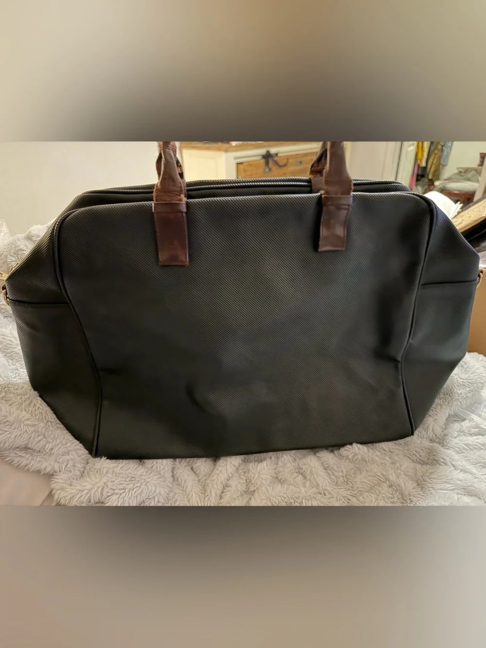 Bottega Veneta Black Weekender Bag with Brown Leather Handles